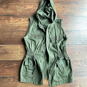 Women's Olive Green Vest with Hood | Hooded Vest | Hunter Green | Studs | Green